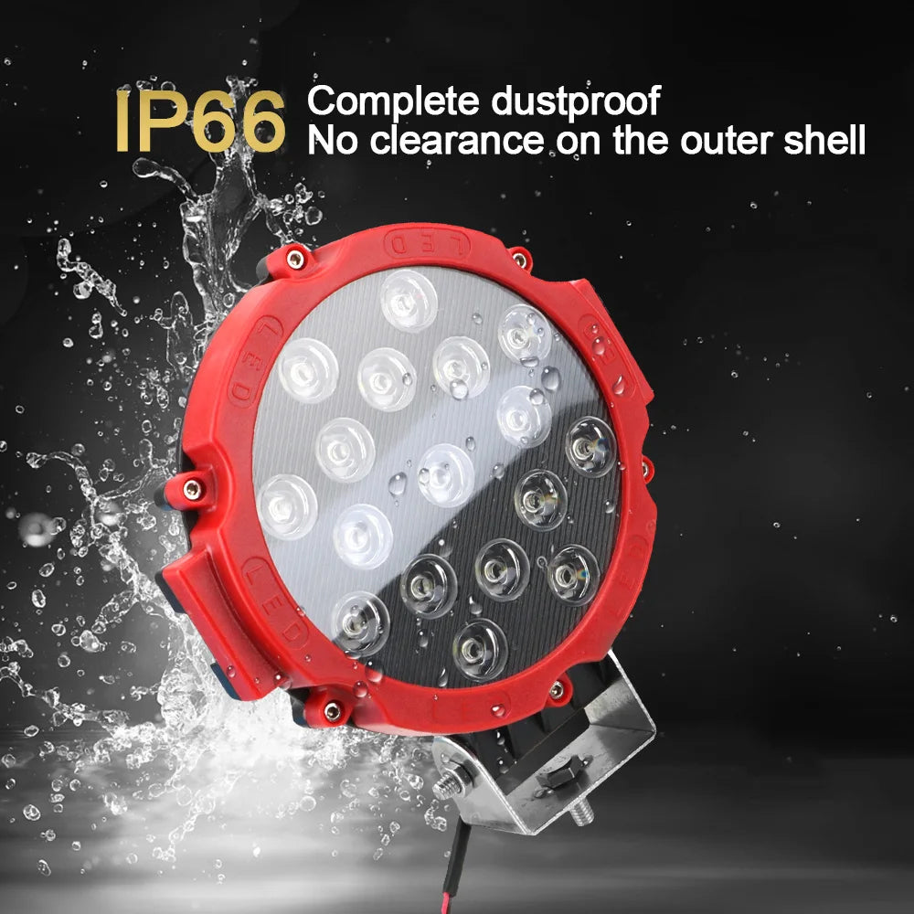 2 x Black Round LED Work Lights 177mm 51W 12-24V 6000K Spot Beam LED Spotlights