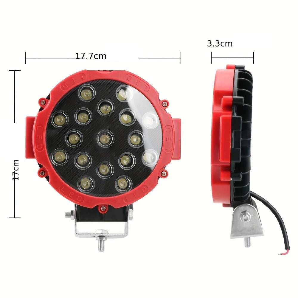 2 x Black Round LED Work Lights 177mm 51W 12-24V 6000K Spot Beam LED Spotlights