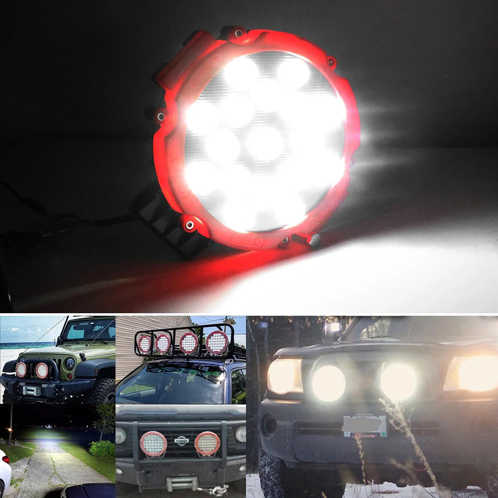 2 x Black Round LED Work Lights 177mm 51W 12-24V 6000K Spot Beam LED Spotlights