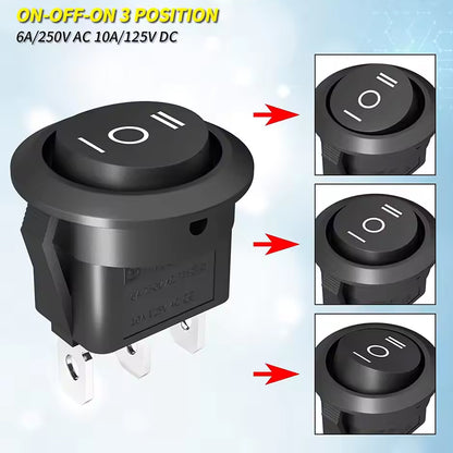 5 x Round Rocker Switch 12V 3 Pin ON-OFF-ON SPDT Rocker Switch with Wires