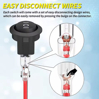 5 x Round Rocker Switch 12V 3 Pin ON-OFF-ON SPDT Rocker Switch with Wires