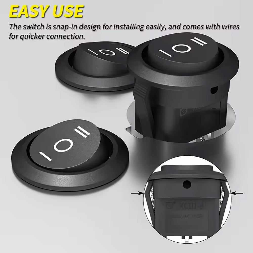 5 x Round Rocker Switch 12V 3 Pin ON-OFF-ON SPDT Rocker Switch with Wires