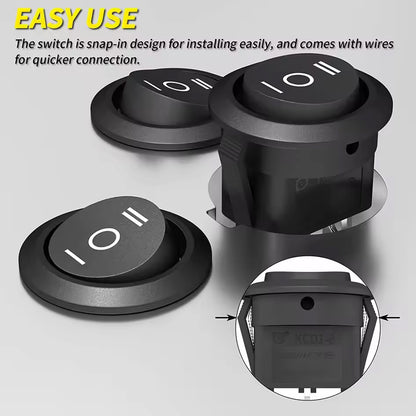 5 x Round Rocker Switch 12V 3 Pin ON-OFF-ON SPDT Rocker Switch with Wires