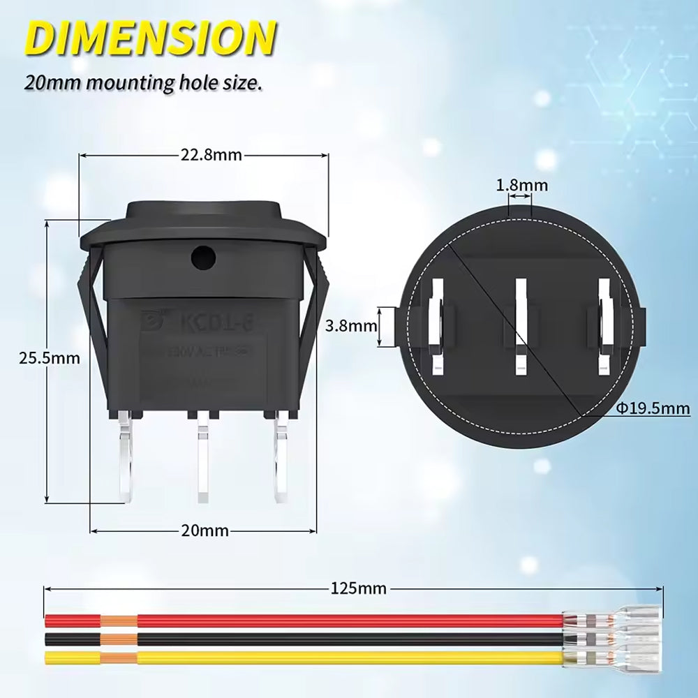5 x Round Rocker Switch 12V 3 Pin ON-OFF-ON SPDT Rocker Switch with Wires