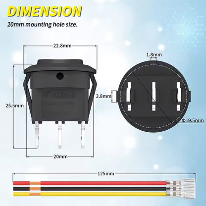 5 x Round Rocker Switch 12V 3 Pin ON-OFF-ON SPDT Rocker Switch with Wires
