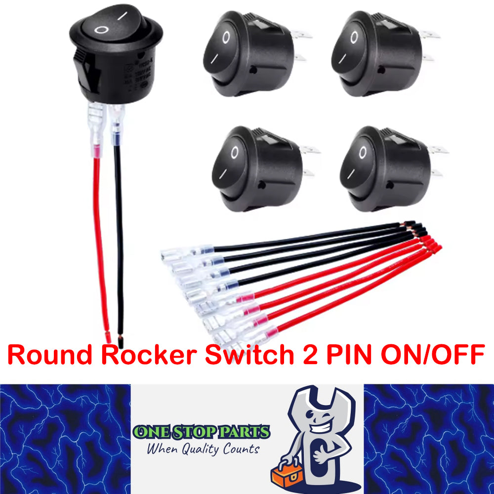 Stop Start Rocker Switch 5 x Round Rocker Switch 2 PIN ON/OFF SPST 20mm Toggle Switch with Wire ...