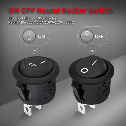 5 x Round Rocker Switch 2 PIN ON/OFF SPST 20mm Toggle Switch with Wire Switch