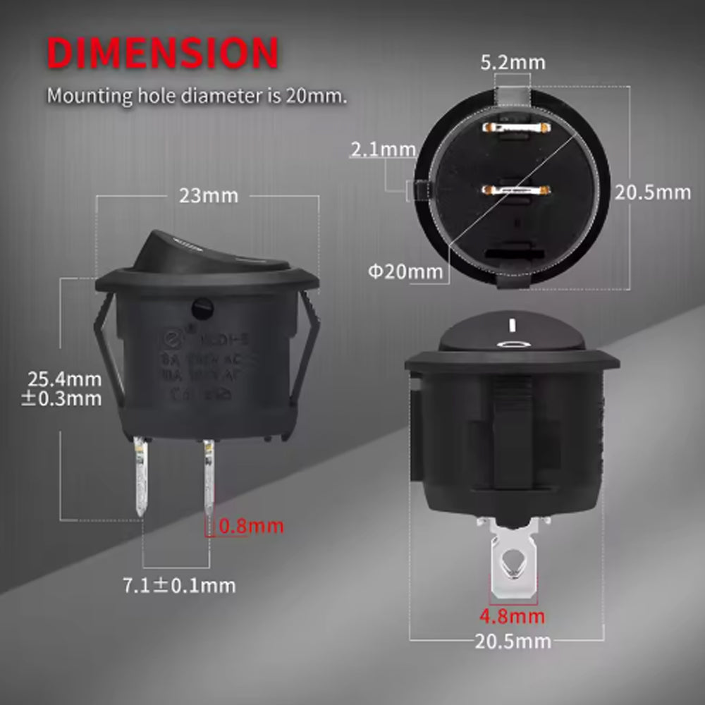 5 x Round Rocker Switch 2 PIN ON/OFF SPST 20mm Toggle Switch with Wire Switch