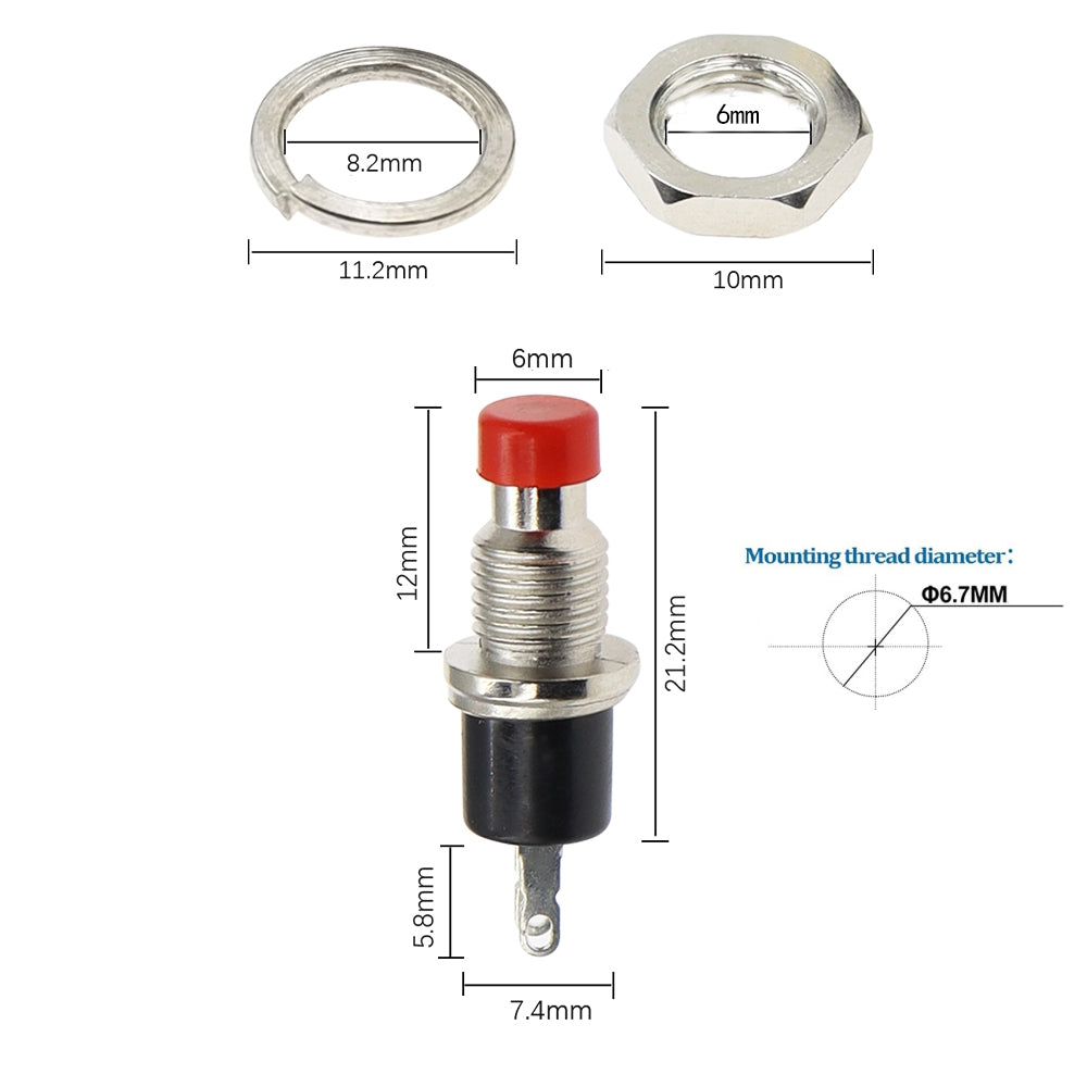 6 x Red Push Button Switches 7mm ON/OFF Self Reset Panel Momentary Switches