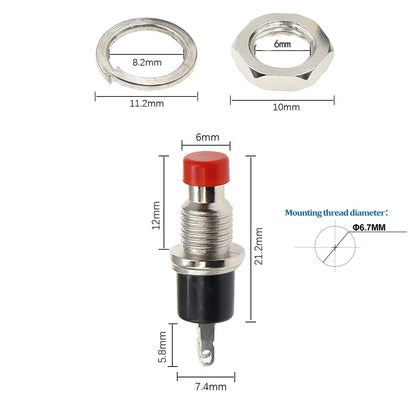 6 x Black Push Button Switches 7mm ON/OFF Self Reset Panel Momentary Switches