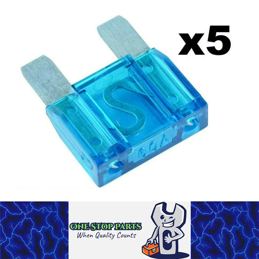 5 x BLUE 60 AMP MAXI BLADE FUSES 60AMP 5PCS FREE DELIVERY BULK BUY