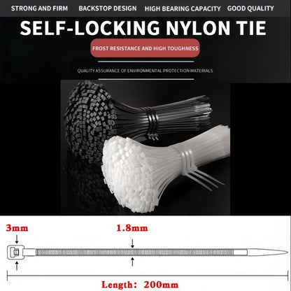1000 x 200mm White Cable ties 1.8mm x 200mm White Plastic Nylon Ties (1000pcs)