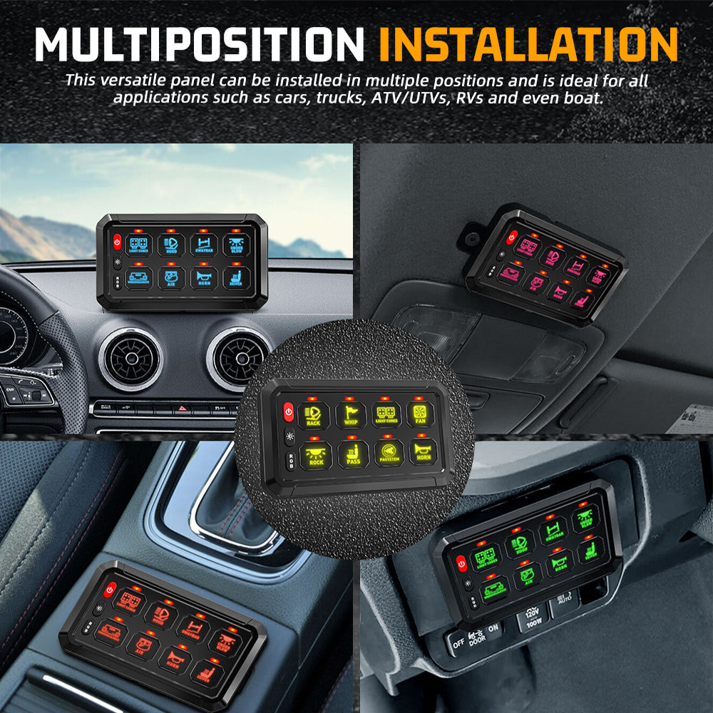 12v - 24v 8 Gang Bluetooth LED Touch Switch Panel Blue Car or Boat + App Control