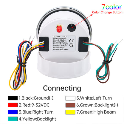 12v - 24v 85mm Hole White GPS Speedo 0-200kmh odo trip white 7 color backlight