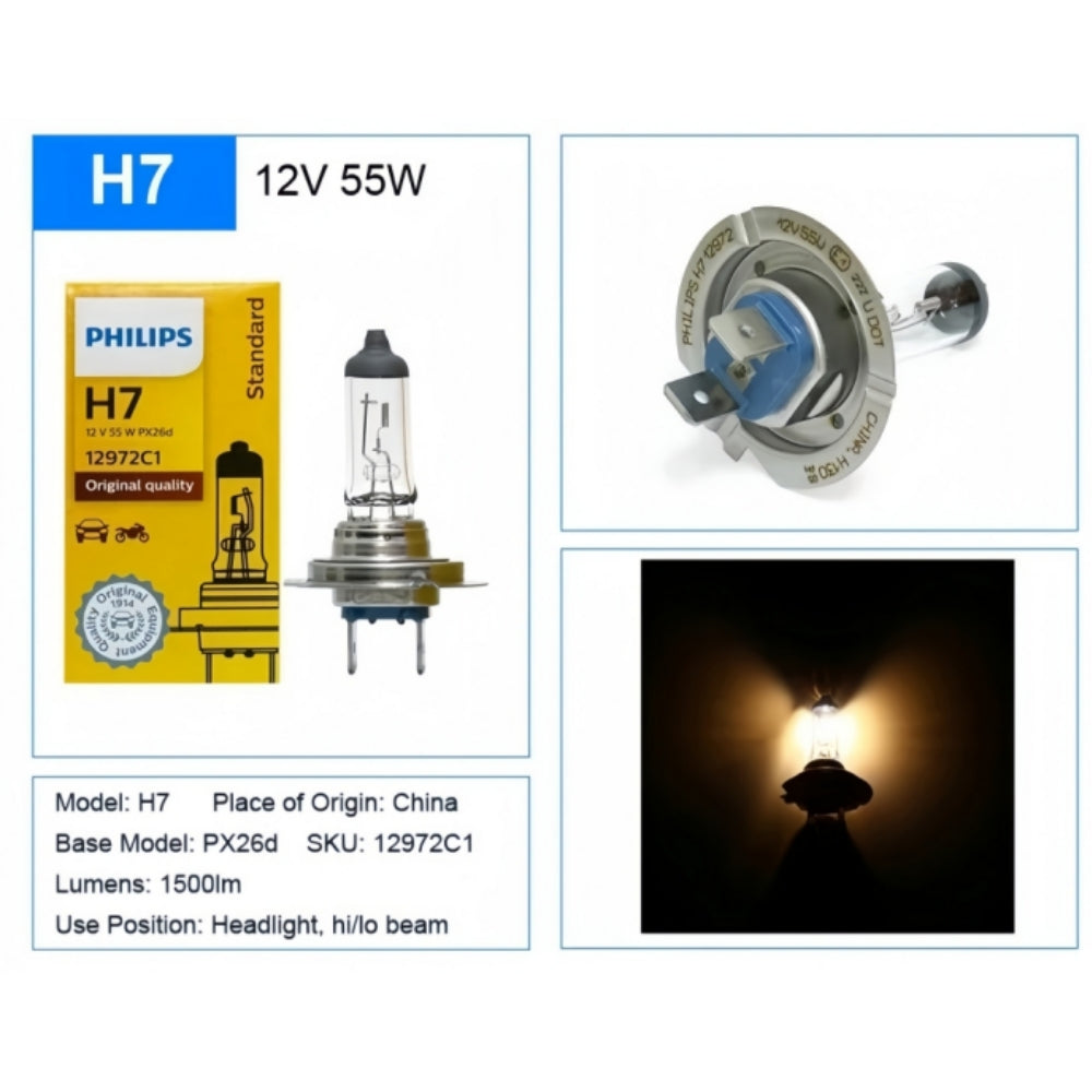 2 x PHILIPS H7 12V 55W Super Bright Halogen Clear Globes 3200k Original (2pcs)