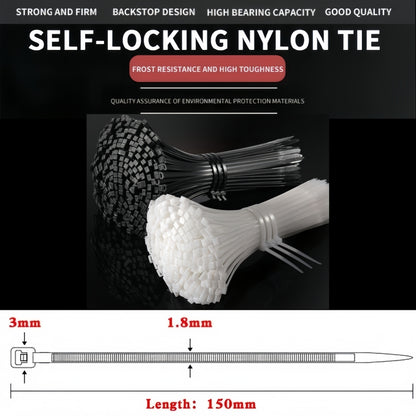 1000 x 150mm White Cable ties 1.8mm x 150mm White Plastic Nylon Ties (1000pcs)