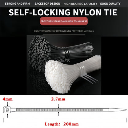 1000 x 200mm Black Cable ties 2.7mm x 200mm Black Plastic Nylon Ties (1000pcs)