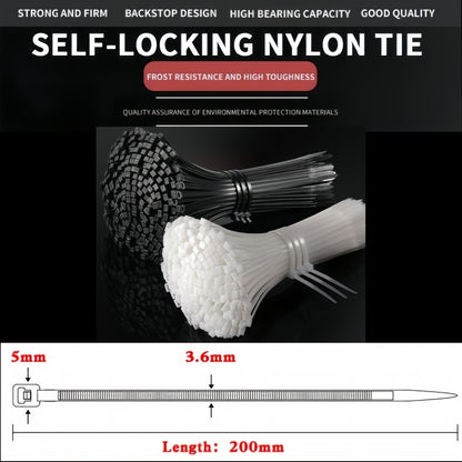 1000 x 200mm Black Cable ties 3.6mm x 200mm Black Plastic Nylon Ties (1000pcs)