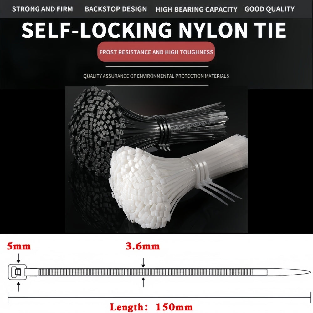 1000 x 150mm Black Cable ties 3.6mm x 150mm Black Plastic Nylon Ties (1000pcs)
