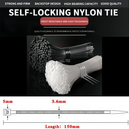 1000 x 150mm Black Cable ties 3.6mm x 150mm Black Plastic Nylon Ties (1000pcs)