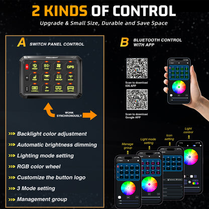 12v - 24v 8 Gang Bluetooth LED Touch Switch Panel Blue Car or Boat + App Control