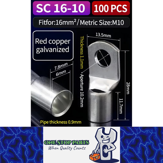 100 x Copper Solder Crimp Eye Terminals Lug M10 SC16-10 Cable Crimp Eye Terminal