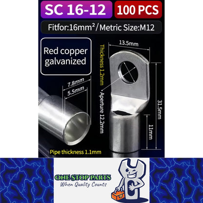 100 x Copper Solder Crimp Eye Terminals Lug M12 SC16-12 Cable Crimp Eye Terminal