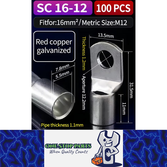 100 x Copper Solder Crimp Eye Terminals Lug M12 SC16-12 Cable Crimp Eye Terminal