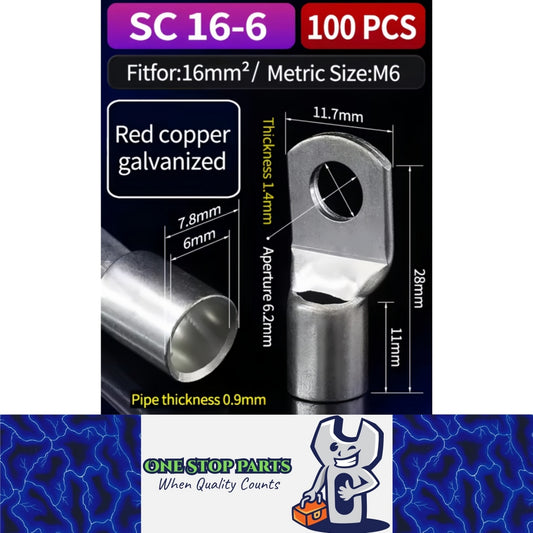 100 x Copper Solder Crimp Eye Terminals Lugs M6 SC16-6 Cable Crimp Eye Terminals