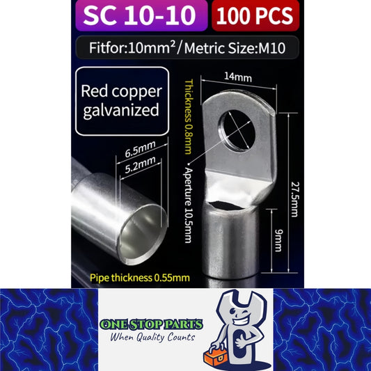 100 x Copper Solder Crimp Eye Terminals Lug M10 SC10-10 Cable Crimp Eye Terminal