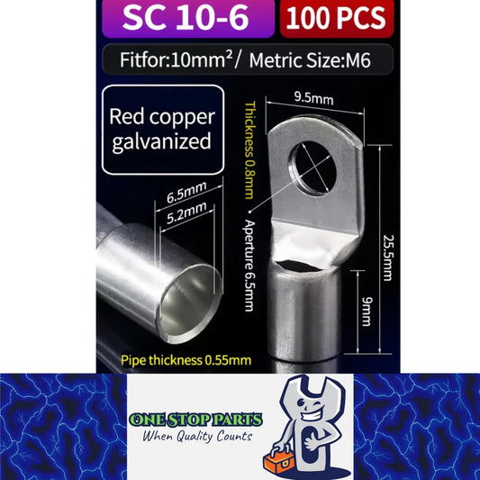 100 x Copper Solder Crimp Eye Terminals Lugs M6 SC10-6 Cable Crimp Eye Terminals