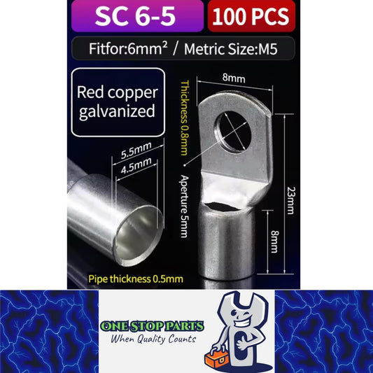 100 x Copper Solder Crimp Eye Terminals Lugs M5 SC6-5 Cable Crimp Eye Terminals
