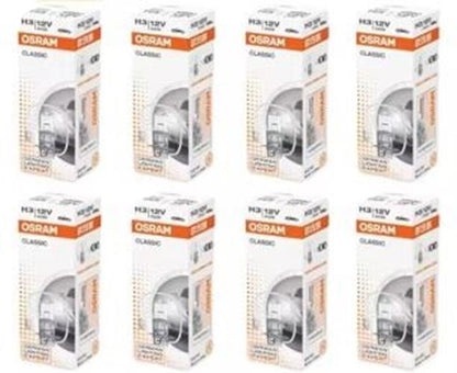 8 x Osram 12v H3 55w Halogen Clear Globes 3200k Classic 64151 (8pcs)