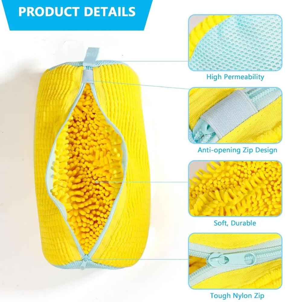 Shoe Washing Bag Fluffy Fiber 360° Clean Reusable Zipper Laundry Net for Sneaker