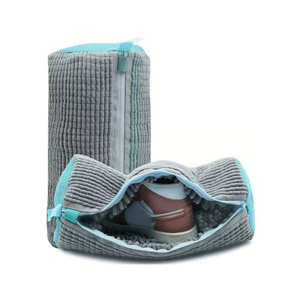 Shoe Washing Bag Fluffy Fiber 360° Clean Zipper Laundry Net Reusable for Sneaker