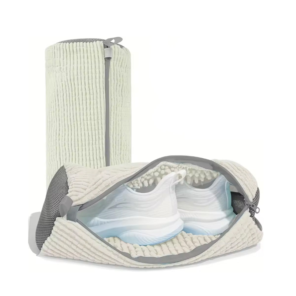 Shoe Washing Bag Fluffy Fiber 360° Clean Zipper Laundry Net Reusable for Sneaker
