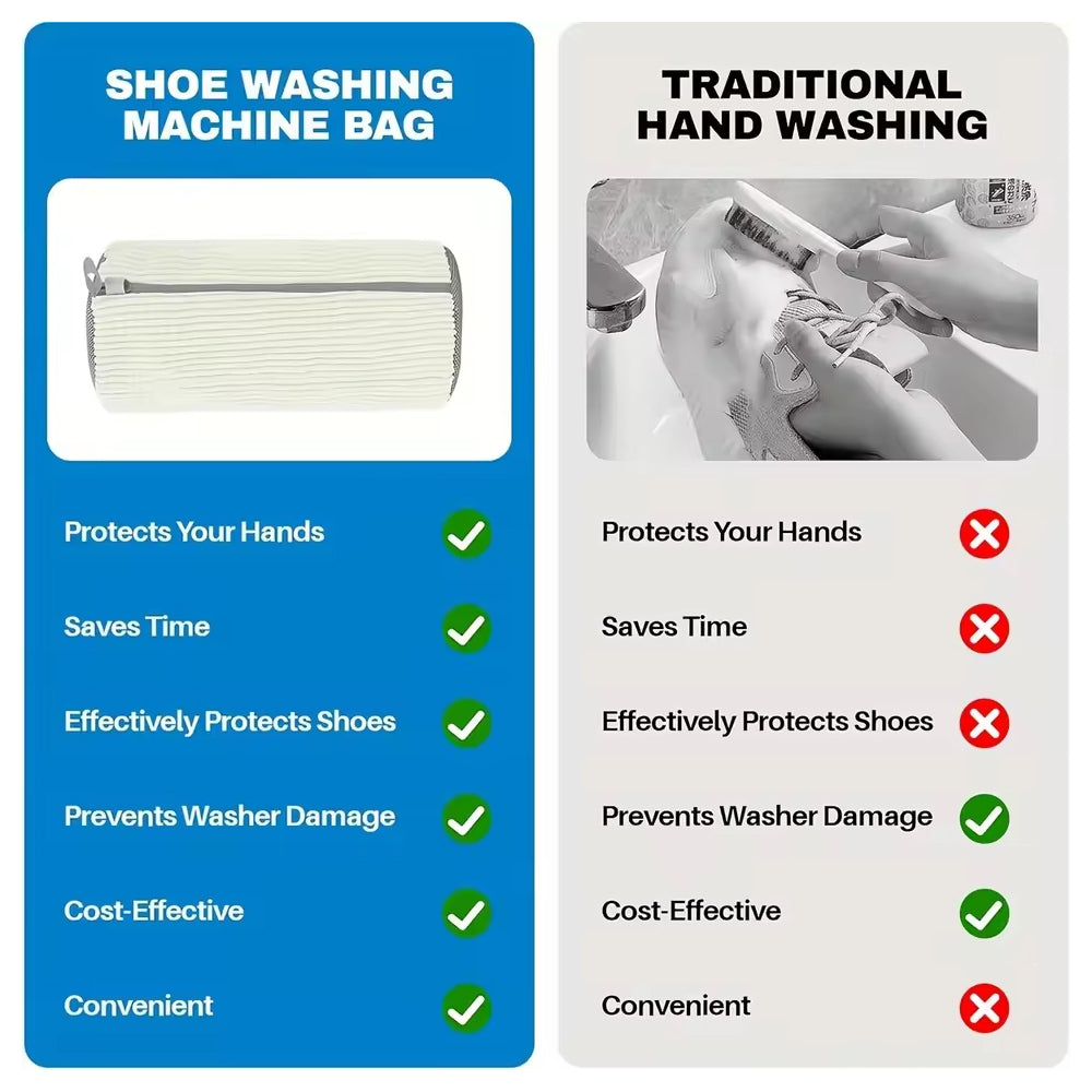 Shoe Washing Bag Fluffy Fiber 360° Clean Zipper Laundry Net Reusable for Sneaker