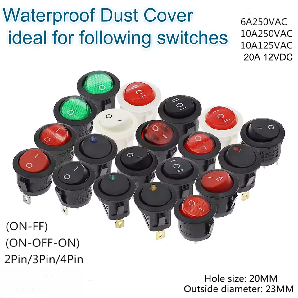 2 x Waterproof Dust Covers for 23mm Round Rocker Switches dust caps for Switch