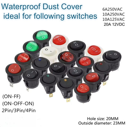 100 x Waterproof Dust Covers for 23mm Round Rocker Switches dust caps for Switch