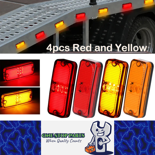 2 x Red LED Rear Marker Lights & 2 x Amber LED Side Marker Lamps 100x41mm 12-24V