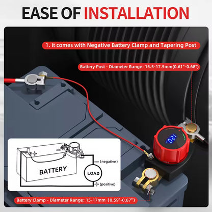 250A Top Post Battery Disconnect Switch 12-48V LED Voltmeter Battery Clamp Post