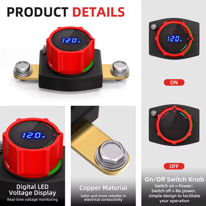 Side Post Battery Disconnect Switch 275A 12-48V LED Voltmeter Cut Off Switch