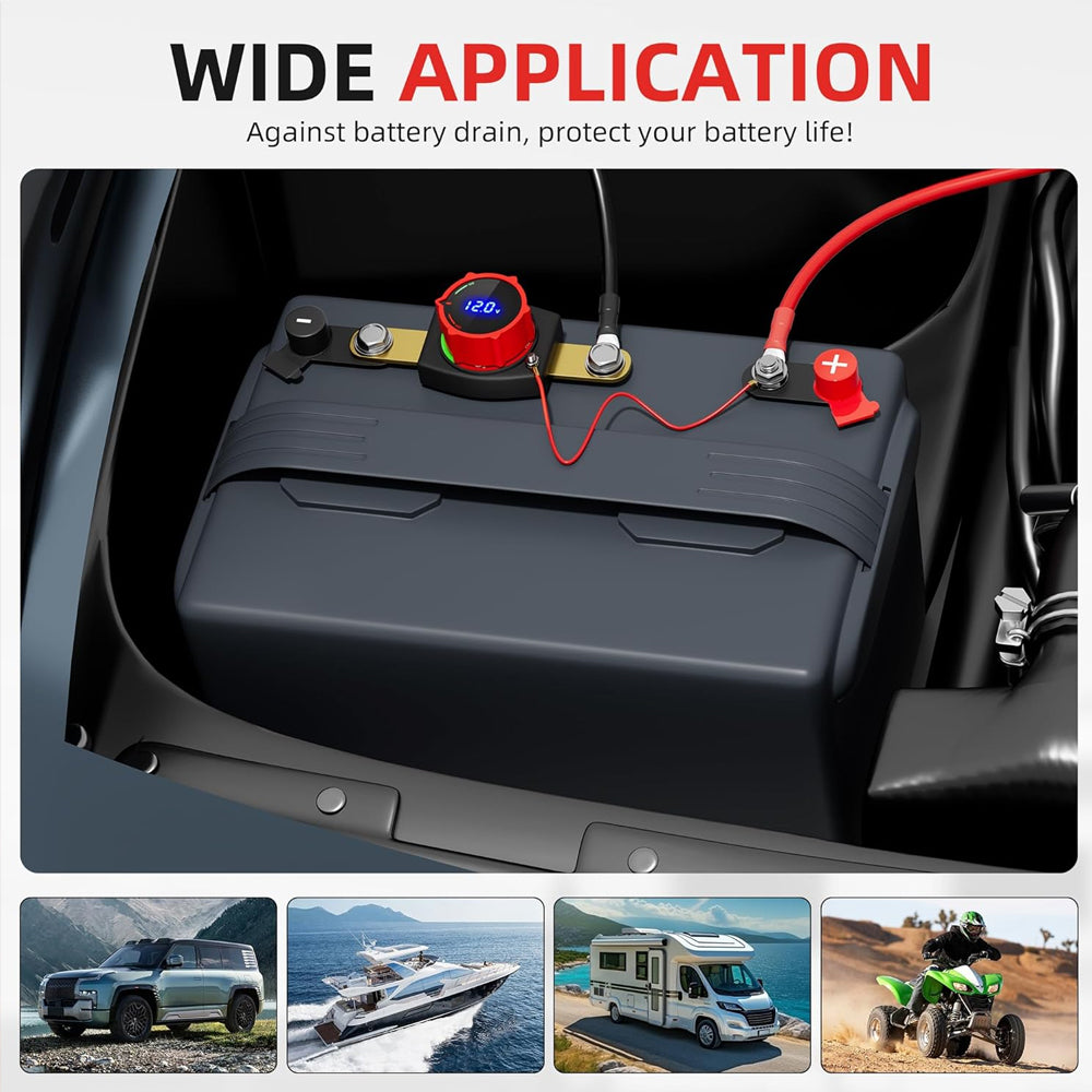 275A Side Post Battery Disconnect Switch 12-48V LED Voltmeter Battery Clamp Post