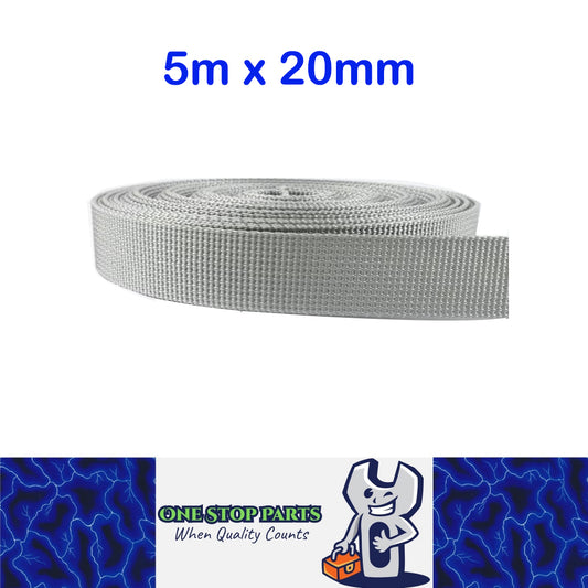 5m x 20mm SilverGray Nylon Webbing Strap Safety Belt Knapsack Bag Leash Craft