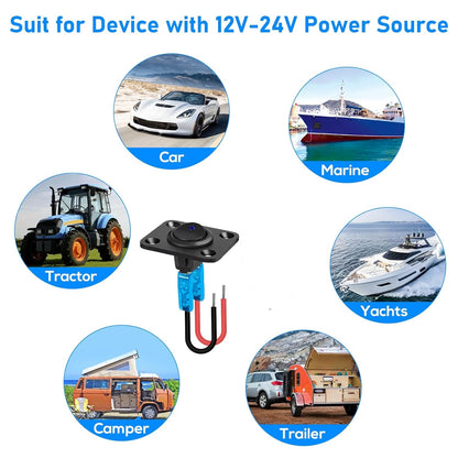 12/24V Single Rocker Button Switch on Panel with Blue LED Pre Wired with Screws