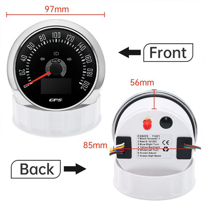 12v - 24v 85mm Hole White GPS Speedo 0-200kmh odo trip white 7 color backlight