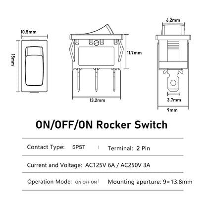 5 x Black Rocker Switches 10x15mm ON/OFF 3 Pin SPST Panel Mini Rocker Switches