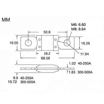 10 x 100A Mega Fuses ANM 100Amp Fuses 68mmx16mm (Hole centres 51mm) 10pcs