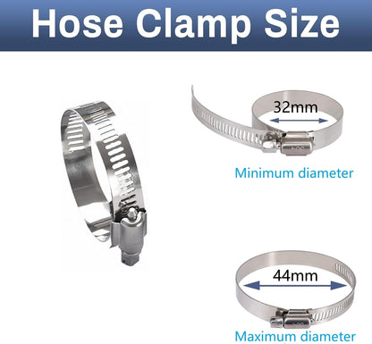 10 x 32-44mm Strong Stainless Steel Hose Clamps wide 8mm x 0.3mm Thick (10pcs)