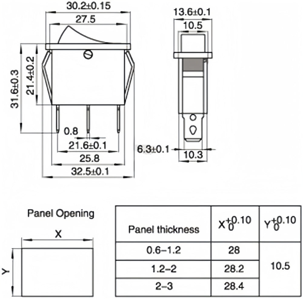 1 x Black Rocker Switch 31x14mm ON/OFF 3 Pin SPST KCD3 Switch